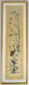 19thC Chinese embroidery of a stork or heron with bamboo, 56 x 13cm