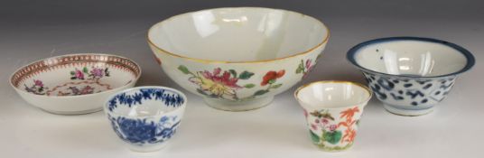 Four 19thC Chinese porcelain bowls / wine cups, tallest 6.5cm