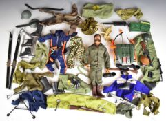 Palitoy Action Man figure with flock hair, eagle eyes, clothing and accessories.