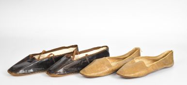 Two pairs of Georgian / Victorian leather shoes, one pair with maker's label J Neil Philadelphia,