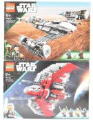 Two Lego Star Wars sets comprising Ahsoka Tano's T-6 Jedi Shuttle 75363 and The Mandalorian's N-1