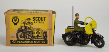 Morestone Series diecast model AA Scout Patrol Bike and Rider, in original box.