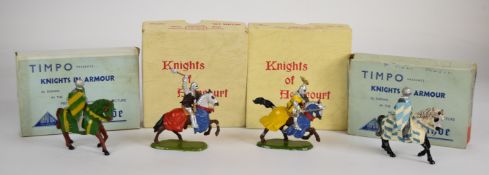 Four Britains and Timpo painted metal toy soldiers comprising series 'Knights of Agincourt' and '