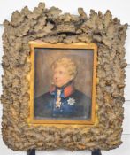 Regency watercolour portrait, believed Prince Regent, later George IV, 19 x 15cm, in ornate carved