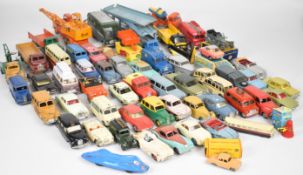 Over fifty vintage Corgi and Dinky diecast model cars and trucks to include Mercedes Benz 220SE,