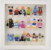 Lego Disney minifigure set series 1 complete, comprising 18 figures in custom display frame, 25 x