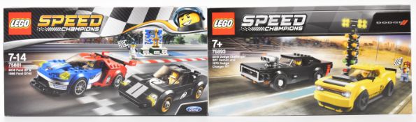 Two Lego Speed Champions Dodge and Ford GT racing car sets comprising 75881 and 75893, in sealed