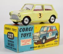 Corgi Toys diecast model Morris Mini-Cooper Competition Model with yellow/cream body, red