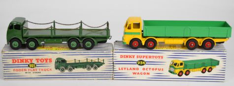 Two Dinky Toys diecast model haulage vehicles comprising Foden Flat Truck 905 and Leyland Octopus