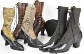 Four pairs of Victorian leather, suede and cloth ladies boots