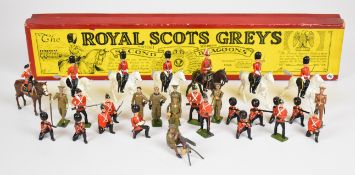 Thirty Britains painted metal toy soldiers comprising Royal Scots Greys and General Infantry, in