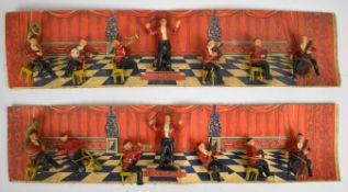 Fourteen painted metal figures of a big band or orchestra on original backing card, tallest 6.5cm