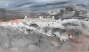 G John Blockley (1921-2002) watercolour landscape 'Pembrokeshire Farm' farmhouse in a stormy