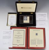 King Edward VII penny trial stamps block of four and single, in a Westminster folder and