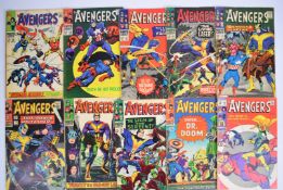 Ten Silver Age The Avengers comics by Marvel comprising issues #25 (first meeting with Dr. Doom),