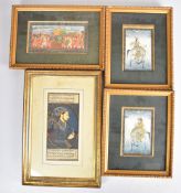 Four Indian watercolours including elephant procession, mounted riders, figural script etc., largest