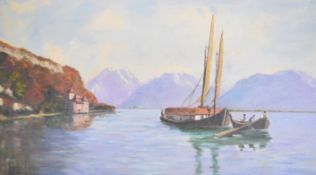 Daniel Maitland Mackenzie (1800-1875) oil on canvas lake scene with boats, possibly Northern