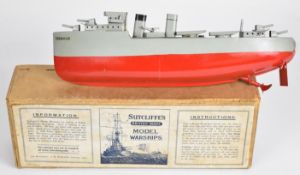 Sutcliffe Models tinplate clockwork Grenville Battleship, in original box with key.