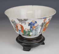 18th / 19thC Chinese pedestal bowl on stand with figural decoration of a procession of people,