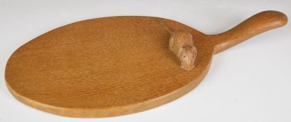 Robert 'Mouseman' Thompson oak cheese board with signature carved mouse, rarer version with the