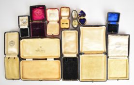 A collection of antique and vintage jewellery boxes including 'Payne & Sons, Tunbridge Wells', '