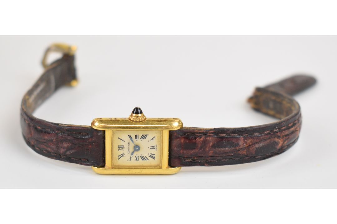 Cartier Tank 18ct gold ladies wristwatch ref. 828001 with blued hands, black Roman numerals, - Image 7 of 14
