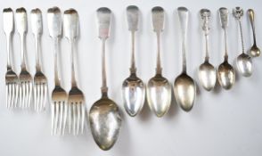 Georgian and later hallmarked silver cutlery comprising Newcastle fiddle pattern table spoon, two