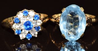 Two 9ct gold rings set with paste, 5.4g, sizes L & N