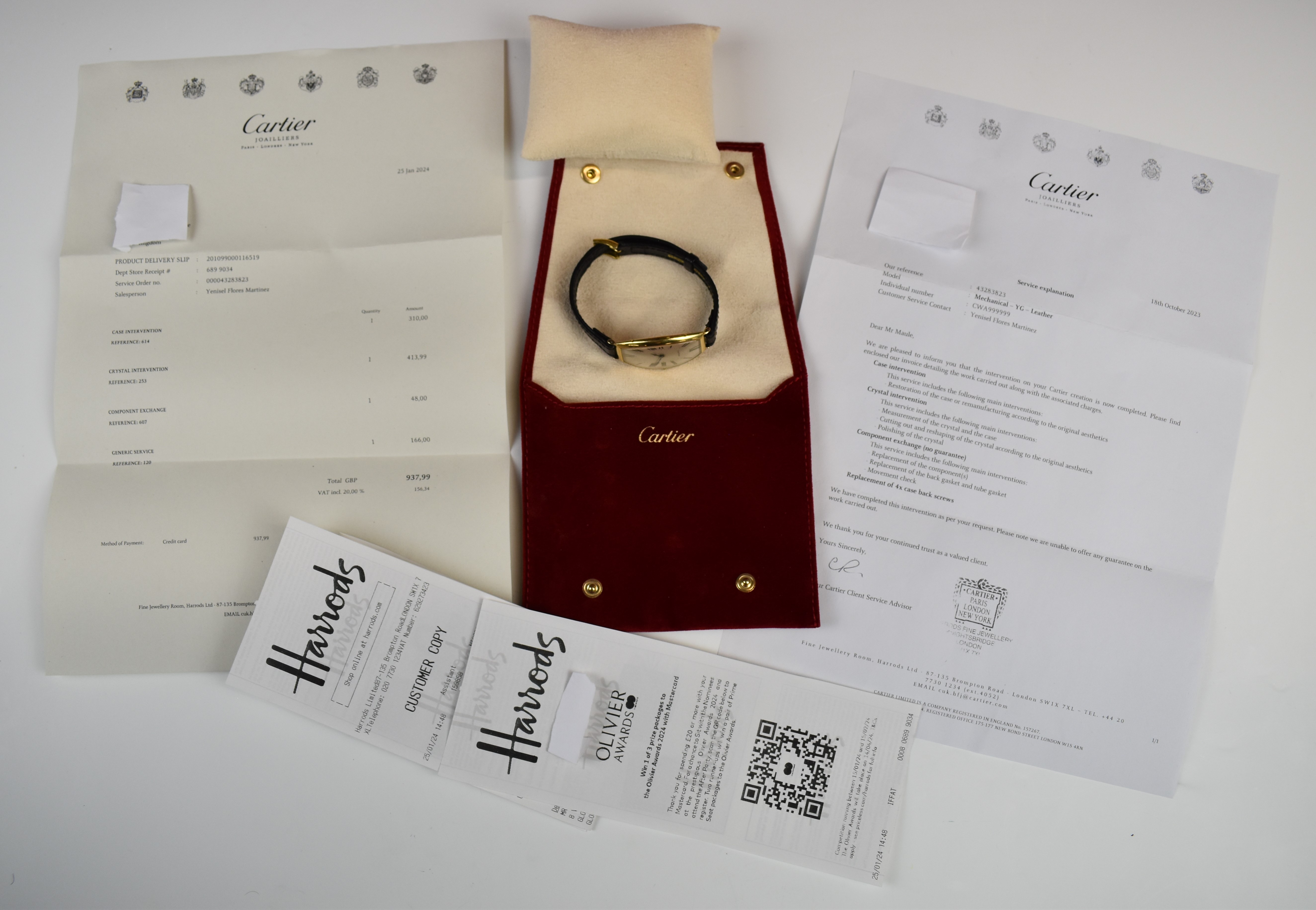 Cartier Tonneau 18ct gold gentleman's wristwatch with blued Breguet hands, silver dial, sapphire set - Image 14 of 14