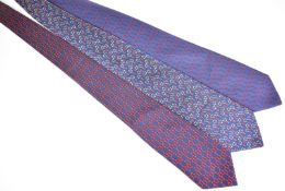Three Hermès silk ties, one with floral decoration