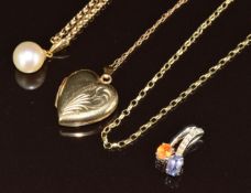 A 9ct gold heart shaped locket, 9k white gold pendant set with tanzanite, citrine and diamonds, 9k