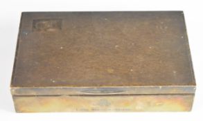 Elizabeth II hallmarked silver cigarette box with AA long service award engraved to front and engine