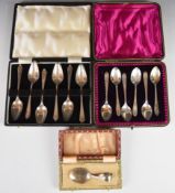 Two cased sets of Elizabeth II hallmarked silver spoons, one being grapefruit spoons, length 14cm,