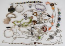 A collection of silver jewellery including Ti Sento ring, nine other rings including turquoise,