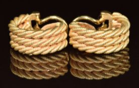 A pair of 18ct gold earrings made up of three rope twist sections, 10g