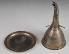 Scottish Georgian hallmarked silver wine funnel and stand, engraved with possibly Clan Macpherson