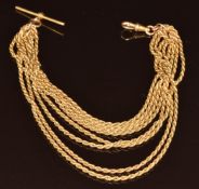 A 9ct gold rope twist guard chain / watch chain, 35g