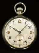 Doxa keyless winding open faced military pocket watch with inset subsidiary seconds dial, luminous