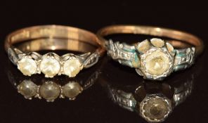 Two 9ct gold rings set with paste, 3.5g, size M & O