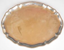 German 830 grade silver oval tray with shaped edge, marked to underside with German silver marks and