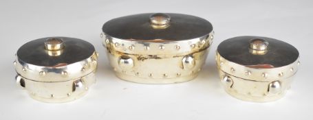 Three Chinese, Burmese or similar silver trinket pots, two having Chinese or similar character marks