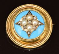 Late Victorian pendant/ brooch set with split pearls and rose cut diamonds, 10.4g, 2.6cm