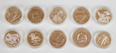 Ten silver coins comprising three Isle of Man aircraft of WW2 crowns, 1993 Canada Stanley Cup
