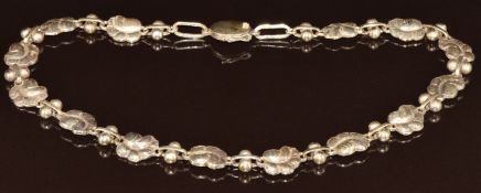 Georg Jensen Moonlight Grapes silver necklace made up of leaf and sphere links, marked 96A, Georg