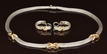 Mappin & Webb silver necklace with applied gold crosses (32g, 41cm) with matching earrings (13.