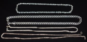 Three silver curb link necklaces and a silver necklace, 83g
