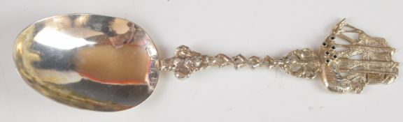 Dutch 17th century silver spoon with galleon or similar ship finial, engraved with date 1661 to rear