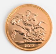 2018 Elizabeth II gold full sovereign, with Harrington & Byrne certificate, in presentation box