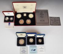 Five Royal Mint cased proof silver coins and sets comprising Queen Elizabeth II four crown