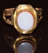 A 9ct ring with agate, Birmingham 1878 (band is broken), 1.8g